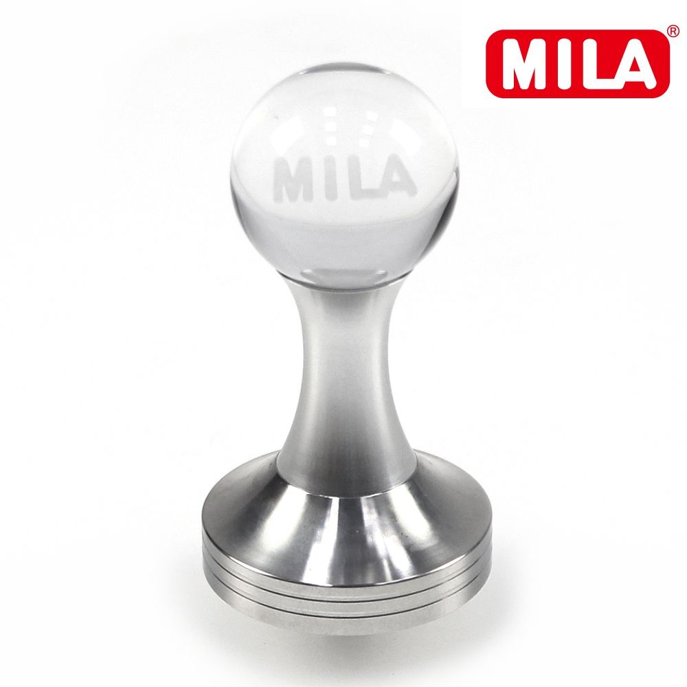 MILA  水晶球填壓器51mm 銀色+梯柱咖啡填壓墊