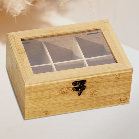 《KELA》6格竹製茶包收納盒 | 咖啡包收納盒 防塵收納盒 茶具