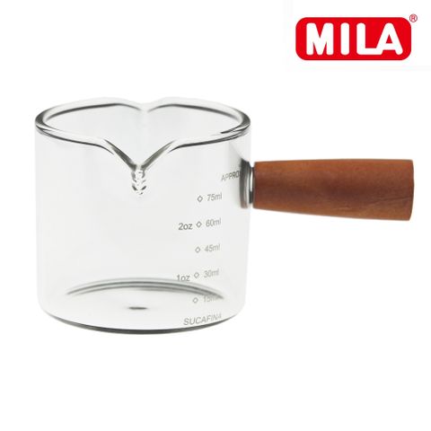 MILA 雙嘴木把玻璃刻度量盅75ml-兩入組