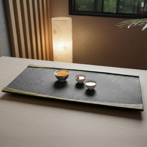 【生活禪】玄武岩石雕茶盤-禪風無限(乾泡 58x25x2.5cm) B21-001-台灣製造