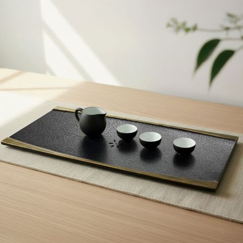 【生活禪】玄武岩石雕茶盤-禪風無限(58x25x2.5cm) B21-001-1-台灣製造