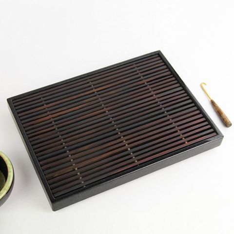 生活禪 「方融」石與木日式茶盤 (30*22*3.5cm) / 玄武岩石雕+黑檀木台灣工藝