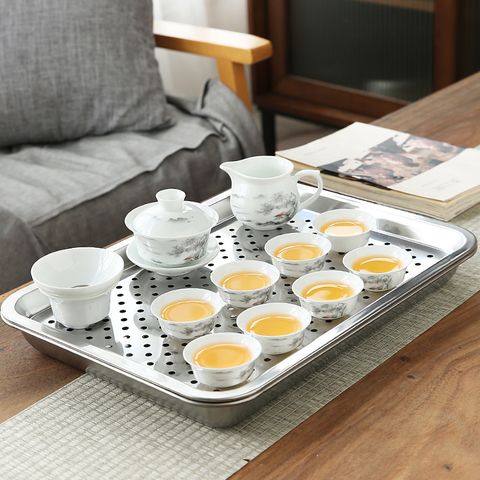 【滇益】家用陶瓷功夫茶具整套泡茶器 加厚不銹鋼茶盤茶具套裝