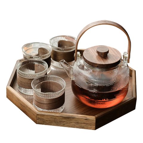 家用耐高溫玻璃茶壺 花茶壺提梁壺 帶托盤煮茶水壺泡茶壺 煮茶器套裝 可電陶爐加熱 帶禮盒