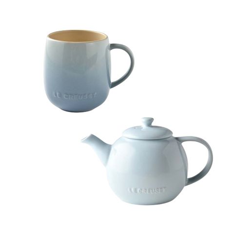 LE CREUSET 花蕾系列茶壺 650ml + 蛋蛋馬克杯 380ml 2入