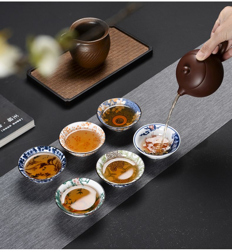 陶瓷茶杯 ティーカップ 手绘竹子品茗杯家用复古功夫茶具