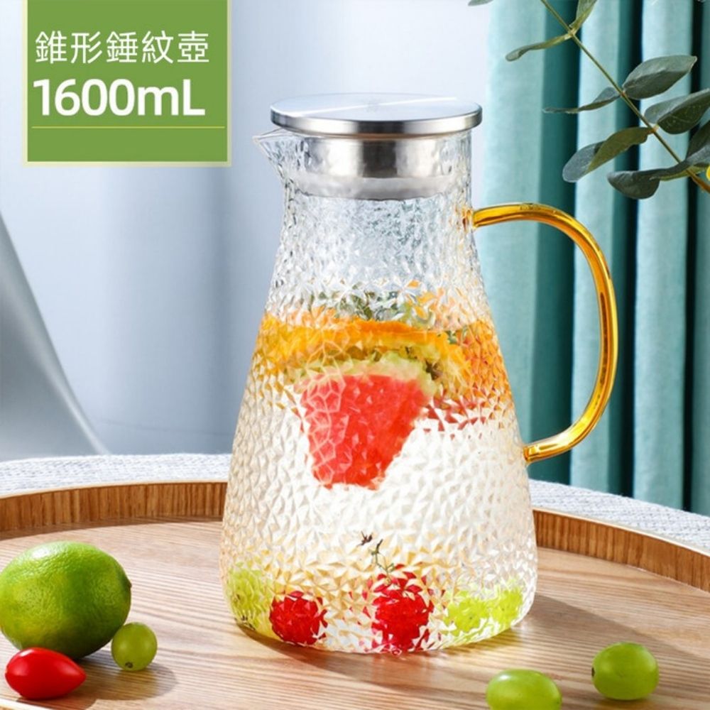  【FUGUANG 富光】錐形錘紋涼水壺1600ml(水壺 玻璃茶壺 涼水壺 泡茶壺 傢俱壺 錘紋壺)