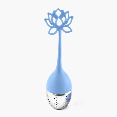 《Stylelife》蓮花造型矽膠不鏽鋼濾茶器-藍