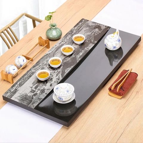 【夏商石藝】整塊天然烏金石茶盤托盤 60x30x3cm