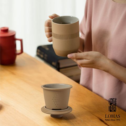 【陸寶LOHAS】 合意蓋杯-大地色 450ML獨享辦公室泡茶杯 過濾陶杯