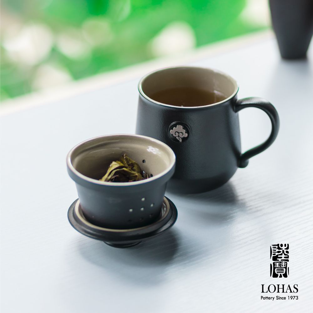 LOHAS 陸寶 雲中錦書蓋杯-禪風黑 300ML 辦公室茶杯 獨享杯 泡茶杯