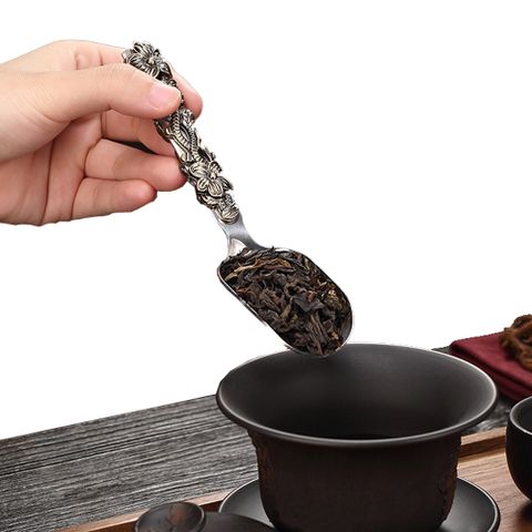 PUSH! 品茗喝茶具 不銹鋼茶勺茶則茶鏟茶葉勺子取茶葉匙茶具配件立體雕花茶勺T12