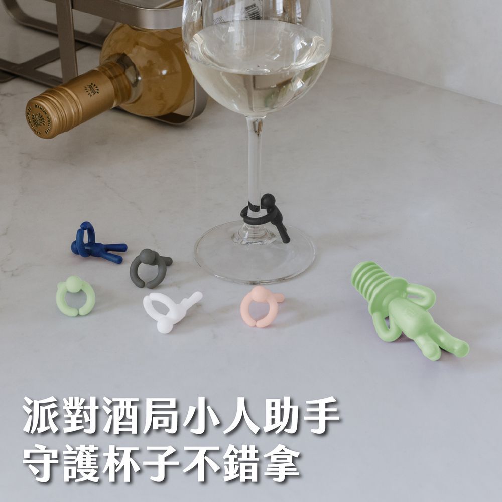 UMBRA 加拿大 Buddy小人酒瓶塞+杯子標記6入 / 杯子裝飾 杯夾 酒杯標記組