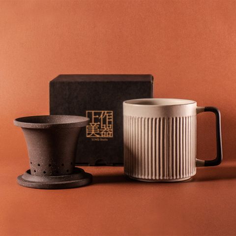 直紋泡茶杯550ml-粉引白