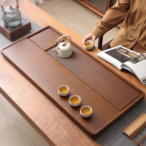 楠竹茶盤 家用整塊長方形茶盤 簡約辦公室茶臺帶排水單盤