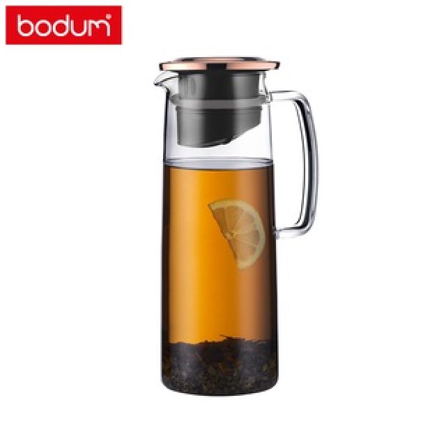 e-bodum 【丹麥BODUM】玻璃冷水瓶1200cc玫瑰金上蓋 (耐熱玻璃/水瓶/可冷藏/可使用洗碗機)