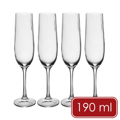 《Mikasa》Treviso水晶玻璃香檳杯4入(豎紋190ml)