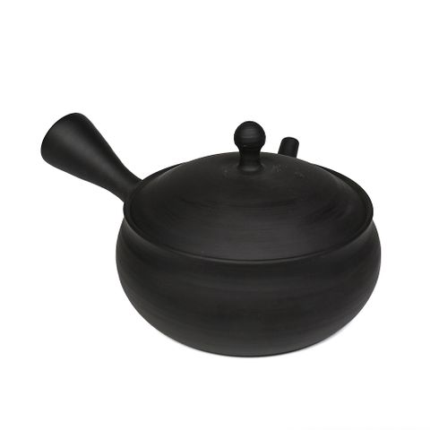 【福介商店】日本陶壺 常滑燒 玉光 黑泥燻極淺袋形筋引 橫手急須0.12L