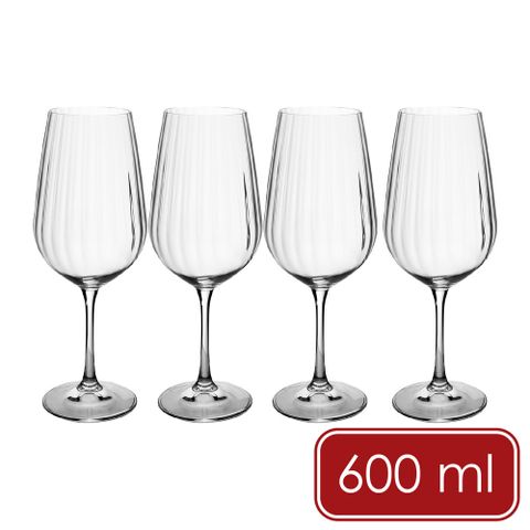 Mikasa Dinnerware Treviso水晶玻璃紅酒杯4入(豎紋600ml) / 調酒杯 雞尾酒杯 白酒杯