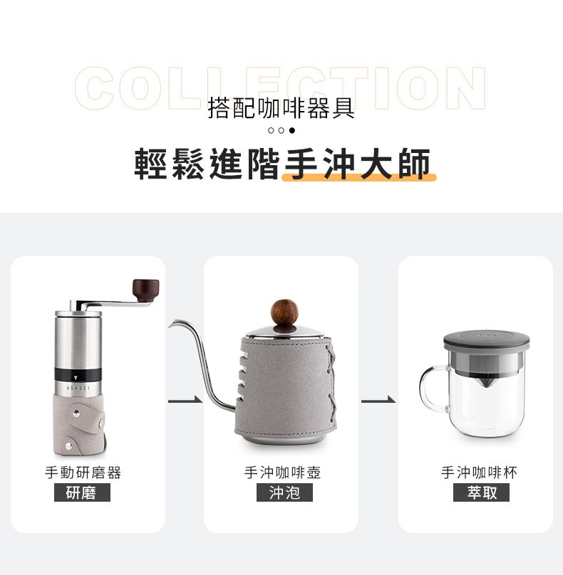 搭配咖啡器具輕鬆進階手沖大師手動研磨器手沖咖啡壺手沖咖啡杯研磨沖泡萃取