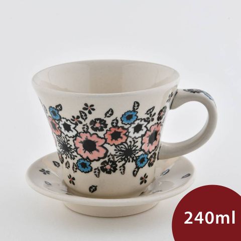 波蘭陶 繽紛花環系列 寬口茶杯杯盤組 240ml  馬克杯 咖啡杯 水杯