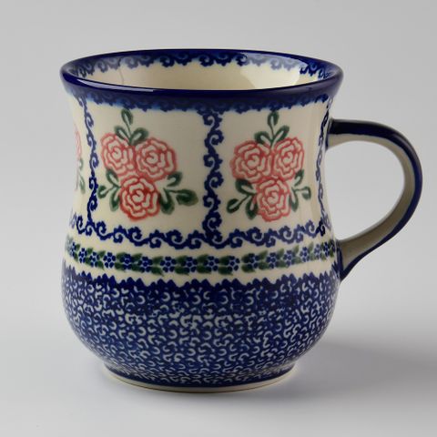 波蘭陶 漫野薔薇系列 曲線馬克杯 寬口杯 水杯 茶杯 咖啡杯 500ml 波蘭手工製