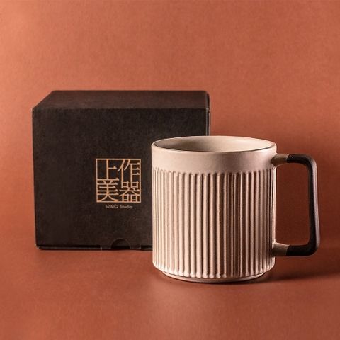 直紋馬克杯550ml-粉引白