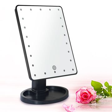 【幸福揚邑】10吋超大22燈LED可翻轉觸控亮度調整美顏化妝桌鏡-黑色完美補光 媲美明星化妝台鏡