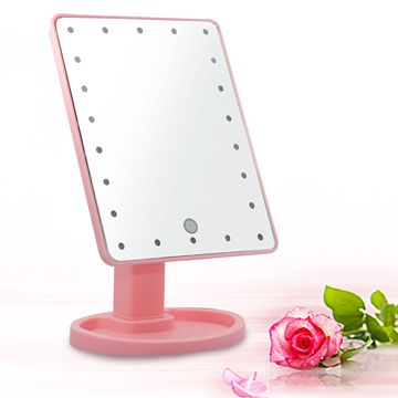【幸福揚邑】10吋超大22燈LED可翻轉觸控亮度調整美顏化妝桌鏡-粉色完美補光 媲美明星化妝台鏡