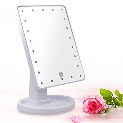 【幸福揚邑】10吋超大22燈LED可翻轉觸控亮度調整美顏化妝桌鏡-白色完美補光 媲美明星化妝台鏡
