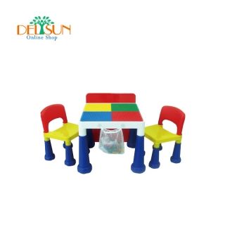 ☆ DELSUN ☆ [DELSUN 8601N] 兒童積木桌椅組 塑膠桌椅 原色 DIY 多功能桌椅 台灣製造