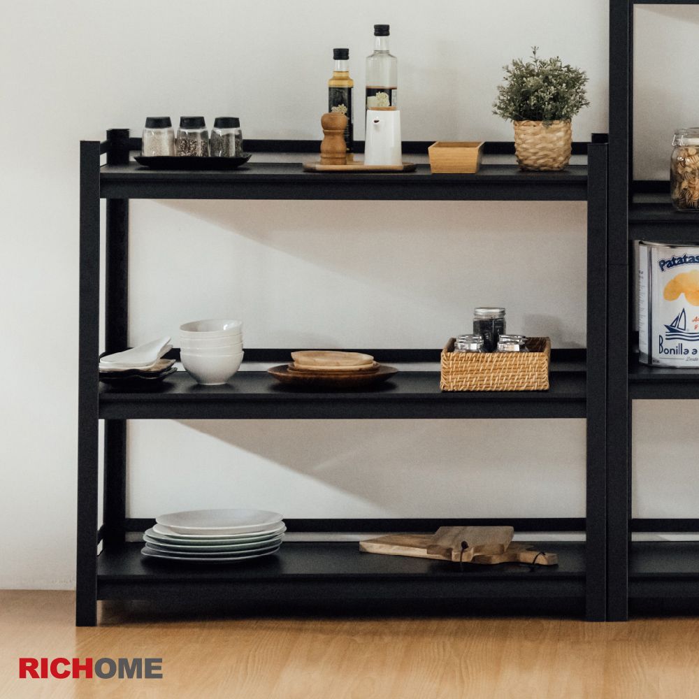 RICHOME 鋼鐵人工業風角鋼三層架(100x40x92cm)/收納架/置物架/櫃貨架/倉儲鐵架/物流設備