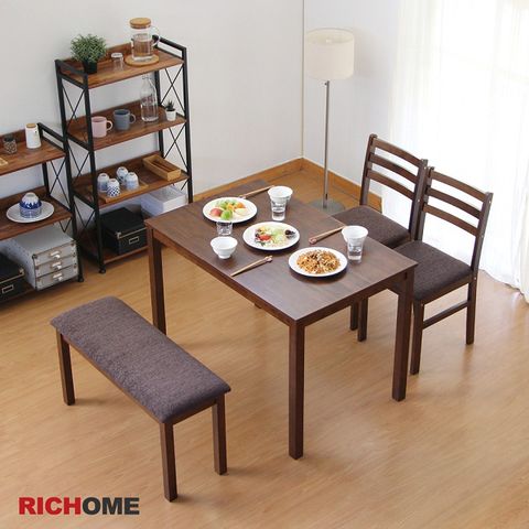 【RICHOME】美智子和風餐桌椅組(一桌兩椅一長凳)