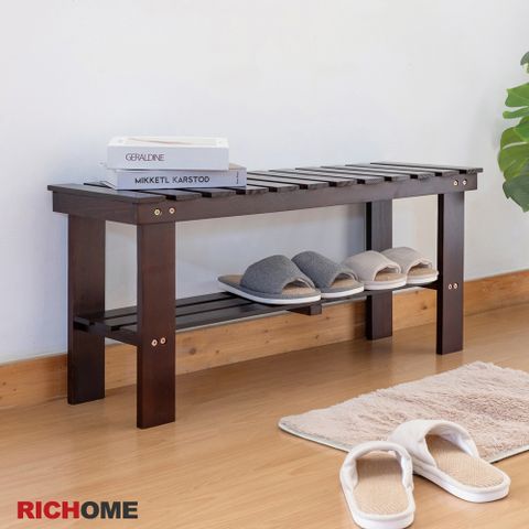 RICHOME 簡約實木 90CM 穿鞋椅/鞋架(台灣製)