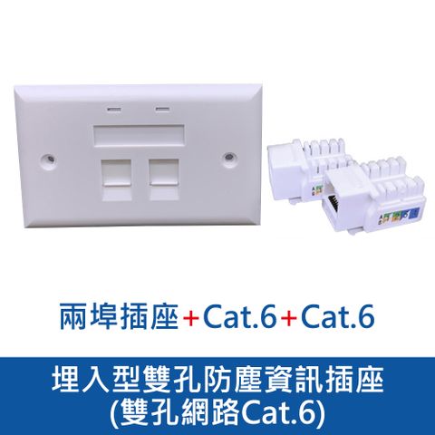 埋入型雙孔防塵資訊插座(雙孔網路Cat.6) 超五類 六類