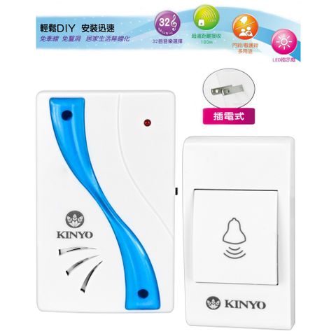 KINYO 插電式接收器具LED指示燈可裝置在老人房間呼叫使用