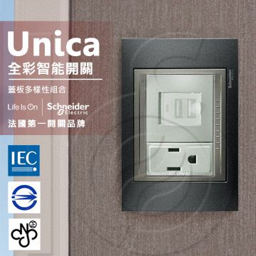 Schneider 施耐德 國外高級飯店裝潢指定專用法國 Unica Top雙USB插座/單插座(附接地極)(金屬灰外框)