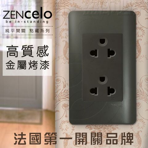 Schneider 施耐德 法國 ZENcelo系列5.5線徑歐/美規250V通用雙插座鐵灰色