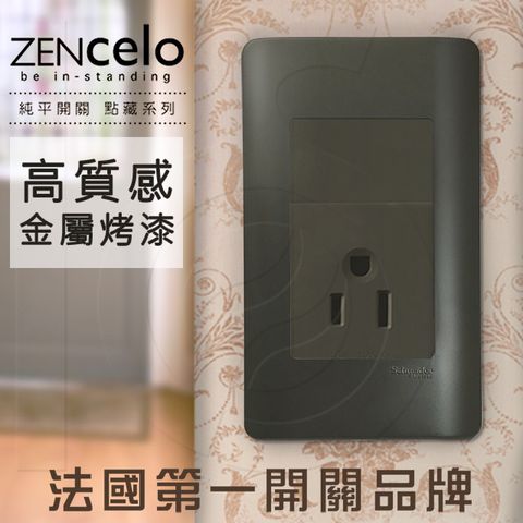 Schneider 施耐德 法國 ZENcelo系列 單插座(附接地極)_鐵灰色