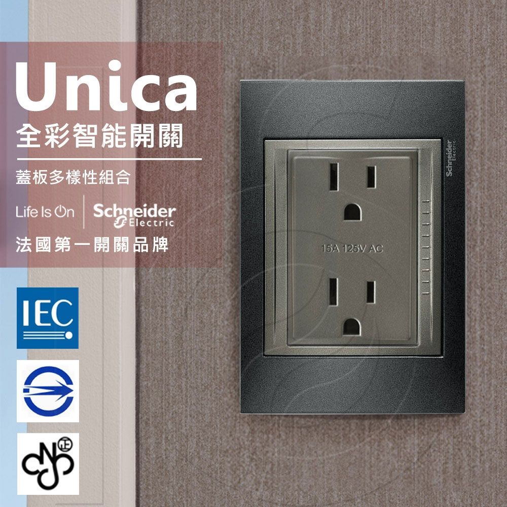 Schneider 施耐德  法國 Unica Top雙插座(附接地極)_(金屬灰外框)