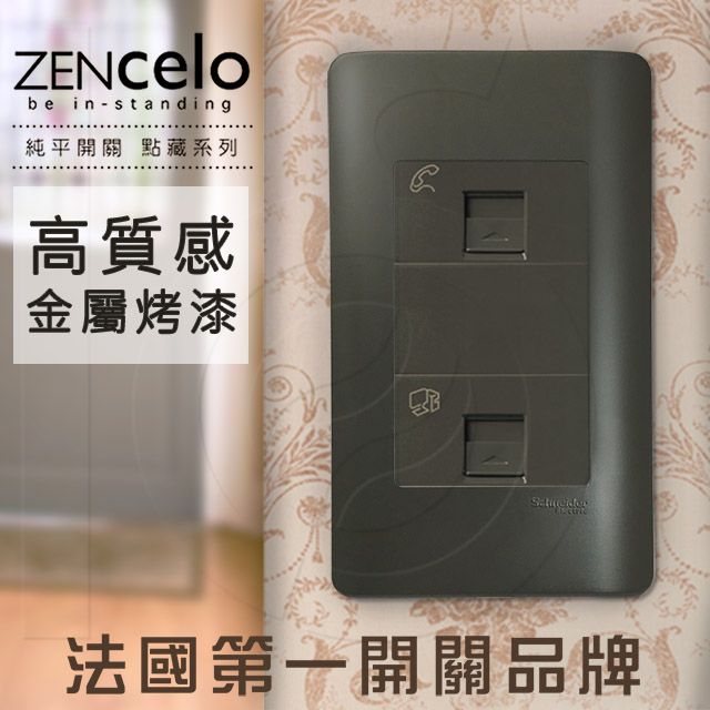 Schneider 施耐德 法國 ZENcelo系列 埋入式資訊網路/ 電話插座_鐵灰色