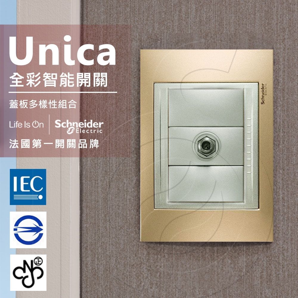 Schneider 施耐德 法國 Unica Top埋入式高屏蔽電視插座_(金屬銅外框)