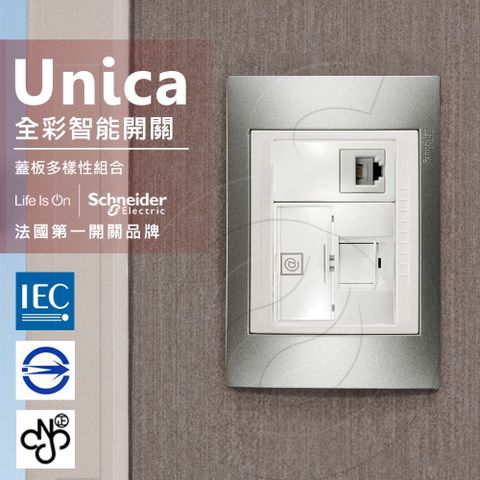 Schneider 施耐德 法國 Unica Plus埋入式資訊網路/電話插座香檳灰ABS外框