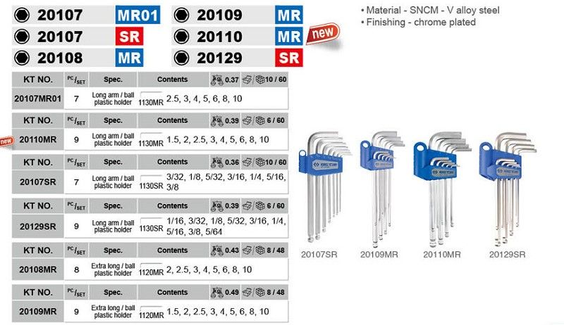 KING TONY 專業級工具9件式特長型球頭六角扳手組KT20109MR - PChome