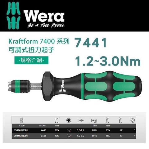 德國Wera可調式扭力起子1.2~3.0Nm 7441