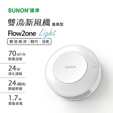 【SUNON建準】Flow2one Light雙流新風補氧機(進風型)F-AHR10T00