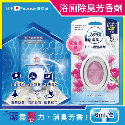 【日本Febreze風倍清】汽車浴室廁所3效合1消臭防臭香氛W空氣芳香劑6ml-鬱金香紅盒(按鈕1鍵除臭持香約45天)