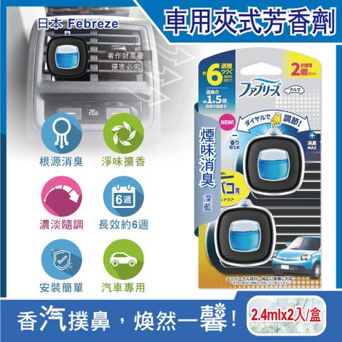 日本Febreze風倍清-車用夾式芳香劑-煙味消臭(深藍)2.4mlx2入/盒