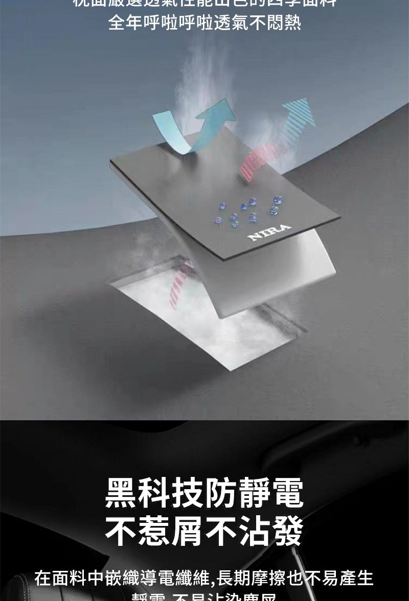 全年呼啦呼啦透氣不悶熱NIRA黑科技防靜電不惹屑不沾發在面料中嵌織導電纖維,長期摩擦也不易產生