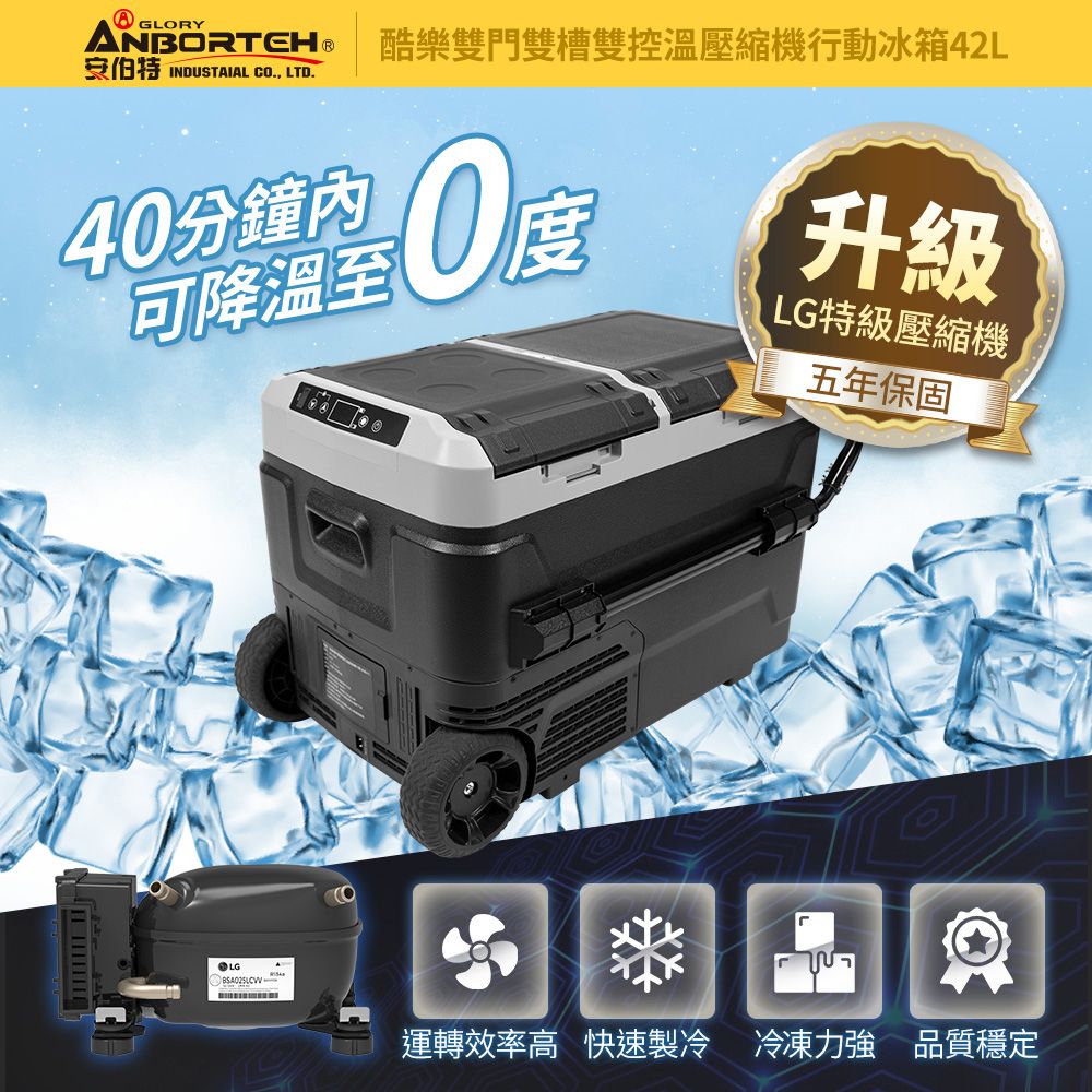 ANBORTEH 安伯特 買就送保溫袋酷樂壓縮機行動冰箱42L (露營冰箱 移動冰箱 車用冰箱)